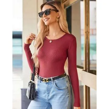 Zeagoo Cute Tops for Women Long Sleeve Stretchy Fall Basic Sweater Crewneck Business Casual Under Sh...