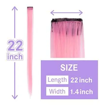 CLASSE 10Pcs Clip in colored hair extensions, 22inches colorful Party Highlights, Heat-resistant, St...