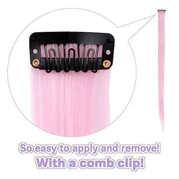 CLASSE 10Pcs Clip in colored hair extensions, 22inches colorful Party Highlights, Heat-resistant, Straight long, for Women Kids Girls, Perfect for Halloween Christmas Cosplay Black