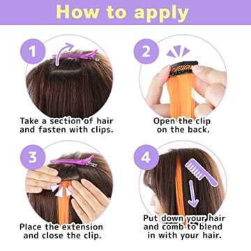 CLASSE 10Pcs Clip in colored hair extensions, 22inches colorful Party Highlights, Heat-resistant, Straight long, for Women Kids Girls, Perfect for Halloween Christmas Cosplay Black