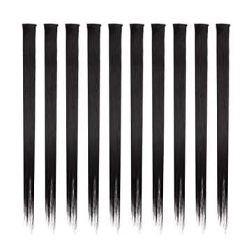 CLASSE 10Pcs Clip in colored hair extensions, 22inches colorful Party Highlights, Heat-resistant, Straight long, for Women Kids Girls, Perfect for Halloween Christmas Cosplay Black