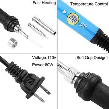 TBBSC 60W 110V Soldering Iron Kit - Adjustable Temperature, 5pcs Different Tips, Soldering Stand and Additional Solder Tube for Variously Repaired Usage