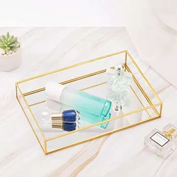Gold Mirror Decorative Tray for Jewelry and Makeup Storage
