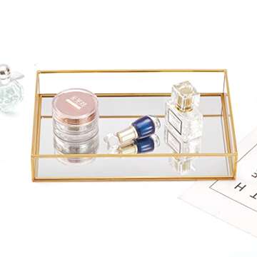 Gold Mirror Decorative Tray for Jewelry and Makeup Storage