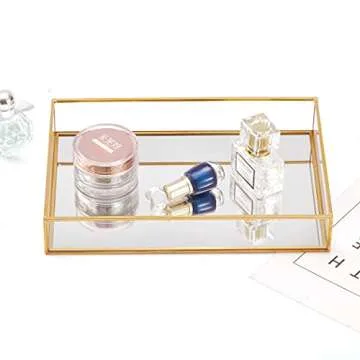 Gold Mirror Decorative Tray for Jewelry and Makeup Storage