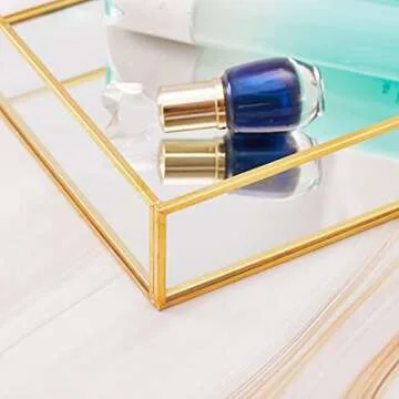 Gold Mirror Decorative Tray for Jewelry and Makeup Storage