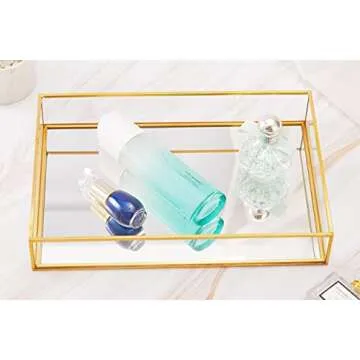 Gold Mirror Decorative Tray for Jewelry and Makeup Storage