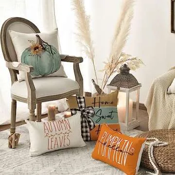 AVOIN colorlife Fall Pumpkin Home Sweet Home Throw Pillow Covers, 18 x 18 Inch Autumn Thankful Grateful Blessed Harvest Floral Decorations for Sofa Couch Set of 4