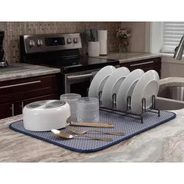 S&T INC. Dish Drying Mat XL, Highly Absorbent Microfiber Kitchen Counter Mat, Dish Drying Pad for Dishes, Utensils, Pots and Pans, Extra Large 18" x 24", Stockinette