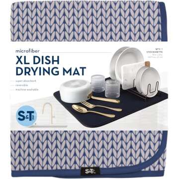 S&T INC. Dish Drying Mat XL, Highly Absorbent Microfiber Kitchen Counter Mat, Dish Drying Pad for Dishes, Utensils, Pots and Pans, Extra Large 18" x 24", Stockinette