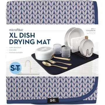 S&T INC. Dish Drying Mat XL, Highly Absorbent Microfiber Kitchen Counter Mat, Dish Drying Pad for Dishes, Utensils, Pots and Pans, Extra Large 18" x 24", Stockinette
