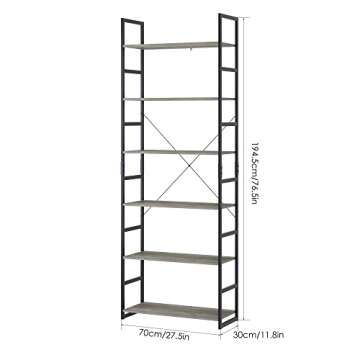 PUPL 6 Tier Bookcase, Free Standing Tall Book Shelf Storage Organizer Plant Flower Stand Rack for Living Room Kitchen Bathroom, 27.5L x 11.8W x 76.7H Inch, Vintage Gray