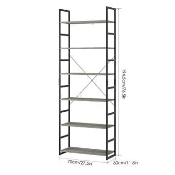 PUPL 6 Tier Bookcase, Free Standing Tall Book Shelf Storage Organizer Plant Flower Stand Rack for Living Room Kitchen Bathroom, 27.5L x 11.8W x 76.7H Inch, Vintage Gray