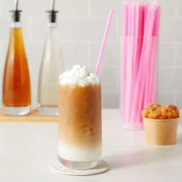 Juvale 300-Pack Pink Plastic Straws for Birthday Party, Baby Shower, Weddings and Gatherings, 10 Inches Long Fun Pink Straws Plastic for Cocktails, Coffee, Juice, Water, Iced Tea and More