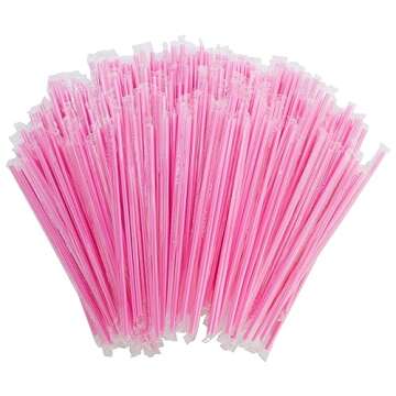 Juvale 300-Pack Pink Plastic Straws for Birthday Party, Baby Shower, Weddings and Gatherings, 10 Inches Long Fun Pink Straws Plastic for Cocktails, Coffee, Juice, Water, Iced Tea and More