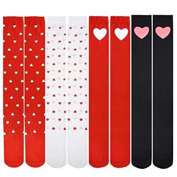 SUMERSHA 4 Pairs High Stockings Women Girls Valentine's Day Socks Heart Love Over Knee Socks Party C...