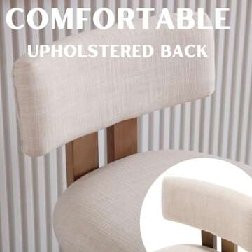 RIVOVA 26" Bar Stools Set of 2 Counter Height Bar Stool with Back, Upholstered Linen Counter Stools for Kitchen Island, Bar Chairs with Wood Legs, Mid Century Modern Bar Stools, Beige