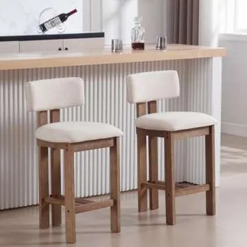RIVOVA 26" Bar Stools Set of 2 Counter Height Bar Stool with Back, Upholstered Linen Counter Stools for Kitchen Island, Bar Chairs with Wood Legs, Mid Century Modern Bar Stools, Beige