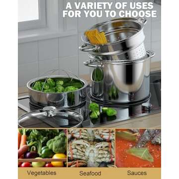 Cook N Home 4-Piece 8 Quart Stainless Steel Pasta Pot Set with Strainer Lid and Steamer Insert