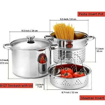 Cook N Home 4-Piece 8 Quart Pasta Pot Set for Versatile Cooking