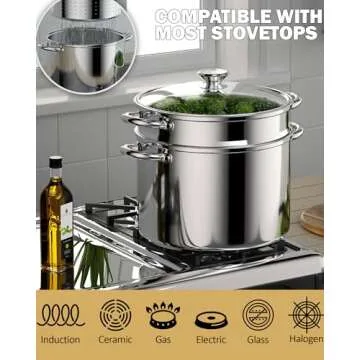 Cook N Home 4-Piece 8 Quart Pasta Pot Set for Versatile Cooking