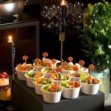 Minisland Orange Pumpkin Cocktail Picks, 5 Inch Long Bamboo Fancy Toothpicks for Appetizers, Decorative Fall Halloween Thanksgiving Party Food Drinks Garnish Fruit Skewer Sticks 100 Counts - MSL423