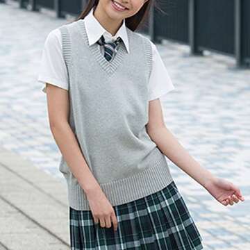 jinghuiyue Women’s V Neck Sweater Vest School Uniform Solid Color Sleeveless Knit Sweaters Pullover Tank Tops（Coffee-M）