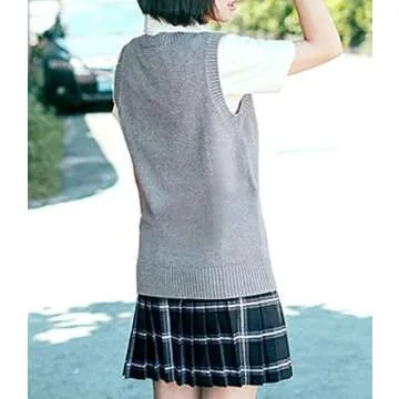 jinghuiyue Women’s V Neck Sweater Vest School Uniform Solid Color Sleeveless Knit Sweaters Pullover Tank Tops（Coffee-M）