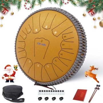 Ceyodo 13 Inch Gold Steel Tongue Drum - 15 Notes Hang Drum for Meditation & Education