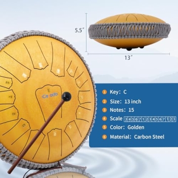 Ceyodo Gold 13 Inch Steel Tongue Drum - 15 Notes