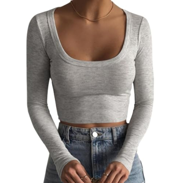 Stylish Artfish Women's Square Neck Crop Top in Heather Grey