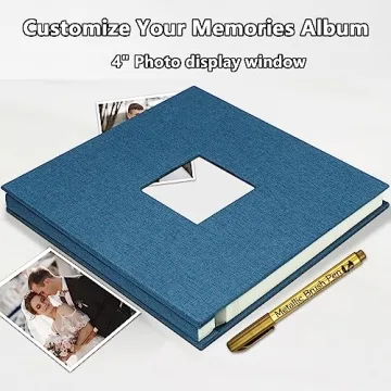 Yopih Photo Album Self Adhesive with Writting Space for 4x6 5x7 8x10 Pictures Scrapbook Album Linen Hardcover Blue DIY Length 11x10.6 Inch 40 Pages with A Metallie Pen