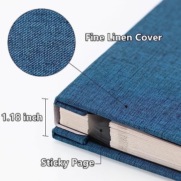 Yopih Photo Album Self Adhesive with Writting Space for 4x6 5x7 8x10 Pictures Scrapbook Album Linen Hardcover Blue DIY Length 11x10.6 Inch 40 Pages with A Metallie Pen