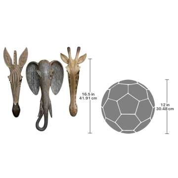 Design Toscano Animal Masks of The Savannah, Giraffe Zebra and Elephant Wall Sculptures Exotic African Decor, 16 Inch, Set of Three, Full Color, 3 Count