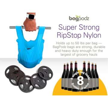 Sturdy Reusable Grocery Bags Foldable and Washable - Made From RipStop Nylon Hold 50lbs - Designed i...