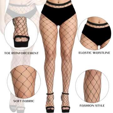 iCamter Plus Size Fishnet Stockings, Black Fishnet Tights Thigh High Stockings Suspender Pantyhose