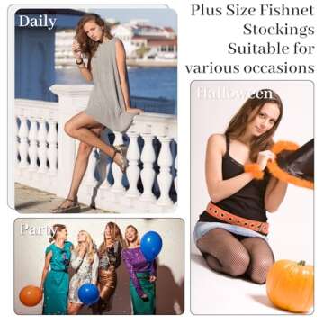 iCamter Plus Size Fishnet Stockings, Black Fishnet Tights Thigh High Stockings Suspender Pantyhose