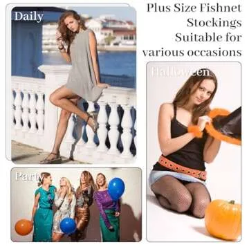 iCamter Plus Size Fishnet Stockings, Black Fishnet Tights Thigh High Stockings Suspender Pantyhose