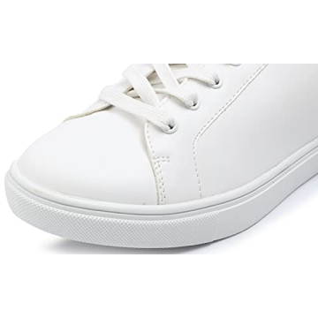 FEVERSOLE Women's Fashion Vegan Leather Casual Daily Lace Up Sneaker White Rose Gold Patch Size 8 M US