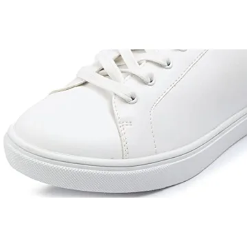 FEVERSOLE Women's Fashion Vegan Leather Casual Daily Lace Up Sneaker White Rose Gold Patch Size 8 M US