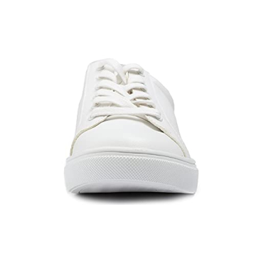 FEVERSOLE Women's Fashion Vegan Leather Casual Daily Lace Up Sneaker White Rose Gold Patch Size 8 M US