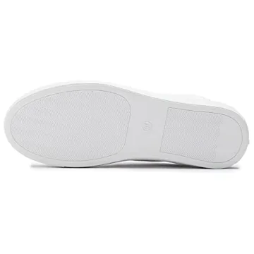 FEVERSOLE Women's Fashion Vegan Leather Casual Daily Lace Up Sneaker White Rose Gold Patch Size 8 M US