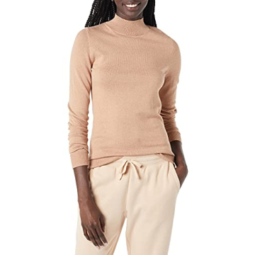Amazon Essentials Women's Lightweight Mockneck Sweater (Available in Plus Size), Taupe Heather, X-La...