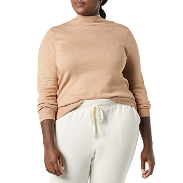 Amazon Essentials Women's Lightweight Mockneck Sweater (Available in Plus Size), Taupe Heather, X-Large
