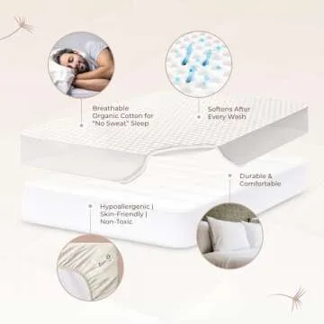 100% Cotton Organic Mattress Pad - Breathable & Cooling Mattress Protector King Size - Premium 300GSM Quilted and Noiseless Machine Washable Organic Mattress Protector (Ivory, King)