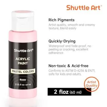 Shuttle Art 40 Pack Pastel Acrylic Paint Set, 30 Colors, 60ml/2oz Bottles, High Viscosity, Water-proof Paint With 10 Paint Brushes for Painting &Crafting on Canvas, Rock, Ceramic, Fabric