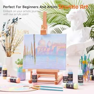Shuttle Art 40 Pack Pastel Acrylic Paint Set, 30 Colors, 60ml/2oz Bottles, High Viscosity, Water-proof Paint With 10 Paint Brushes for Painting &Crafting on Canvas, Rock, Ceramic, Fabric