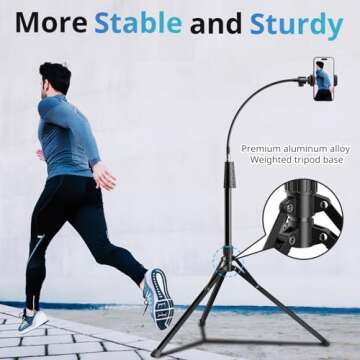 Eicaus 92’’ Tall Cell Phone Tripod Stand with 16.5’’ Flexible Gooseneck and Remote, Overhead Tripod with Adjustable 360°Ball Head & Phone Holder for iPhone 15 Pro Max/Plus/14/13/12/11, Android