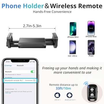 Eicaus 92’’ Tall Cell Phone Tripod Stand with 16.5’’ Flexible Gooseneck and Remote, Overhead Tripod with Adjustable 360°Ball Head & Phone Holder for iPhone 15 Pro Max/Plus/14/13/12/11, Android