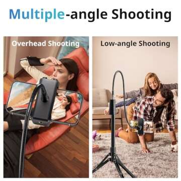 Eicaus 92’’ Tall Cell Phone Tripod Stand with 16.5’’ Flexible Gooseneck and Remote, Overhead Tripod with Adjustable 360°Ball Head & Phone Holder for iPhone 15 Pro Max/Plus/14/13/12/11, Android